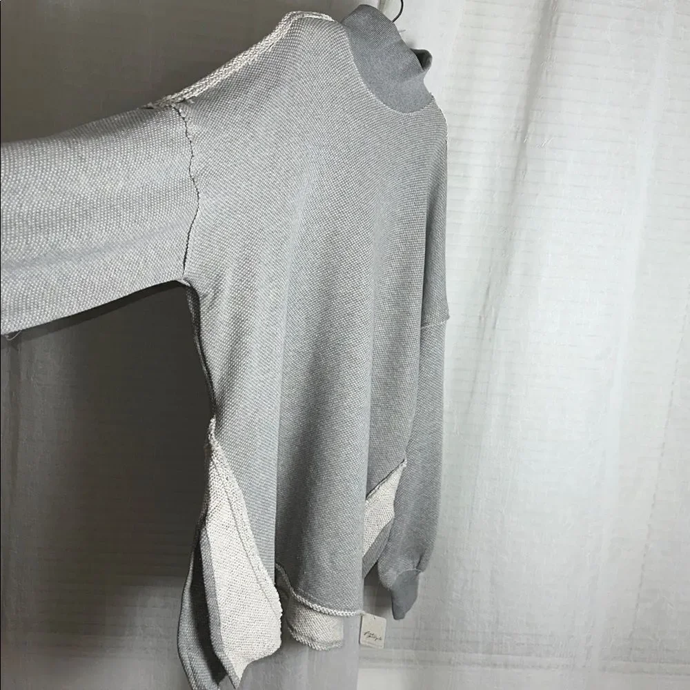 free people L Wonderful Oversized Cotton Sweater Pullover in Heather Gray